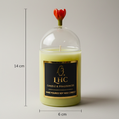 Festive Glass Dome Soy Wax Candle Topped With Red Rose