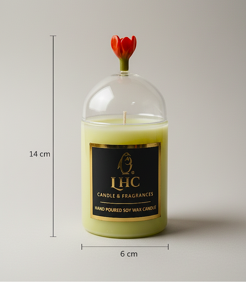 Festive Glass Dome Soy Wax Candle Topped With Red Rose
