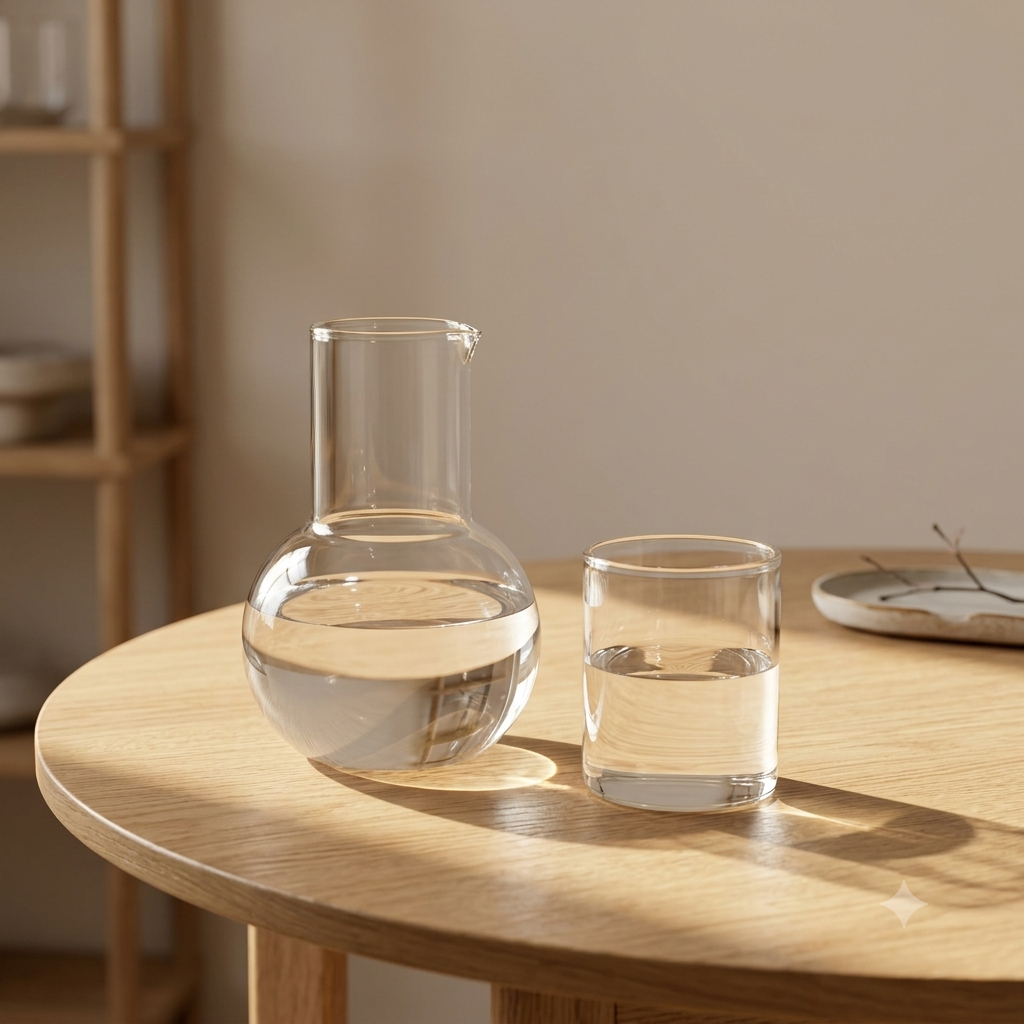 Premium Borosilicate Bedside Water Carafe and Glass Set (2-Piece) | Elegant Spherical Glass Pitcher with Tumbler Lid for Nightstand, Bedroom, Guest Room & Office Desk | Clear Decanter