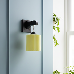 Ribbed Amber Glass Wall Sconce – Matte Black Base