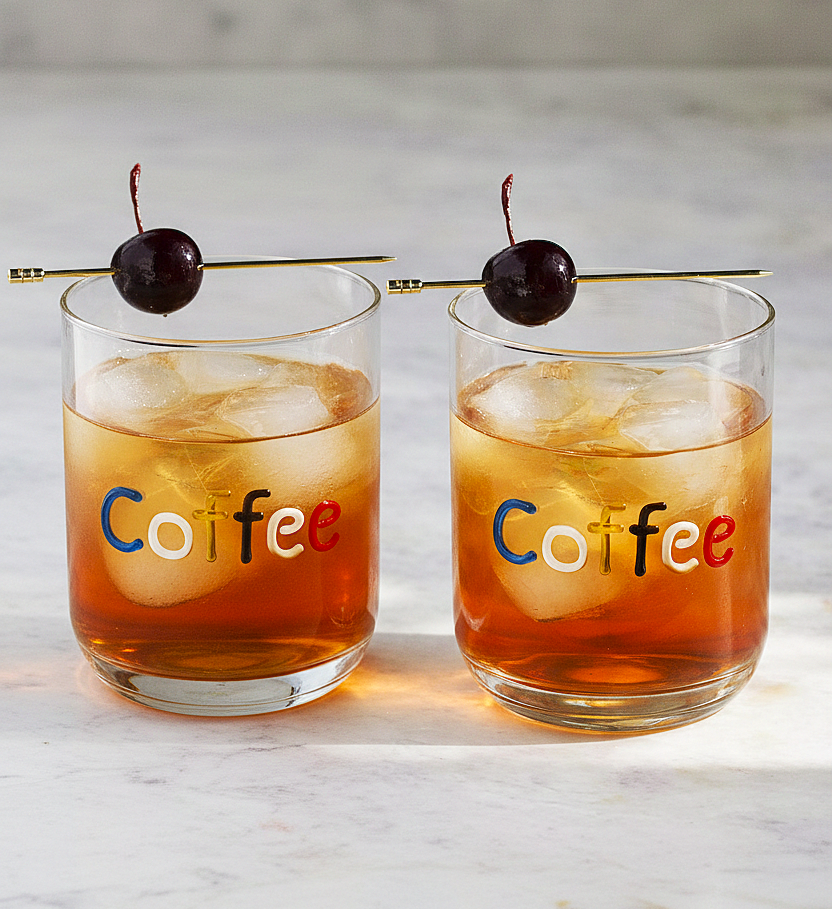 "Coffee" Artisan Handcrafted Crystal-Clear Glass Tumbler – [PACK OF 2]