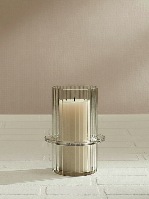 Crystal Ribbed Glass Candle Holders (Set of 2)