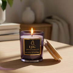 Luxury Soy Wax Glass Candle With Airtight Wooden Lid (Blue)