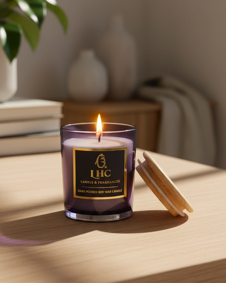 Luxury Soy Wax Glass Candle With Airtight Wooden Lid (Blue