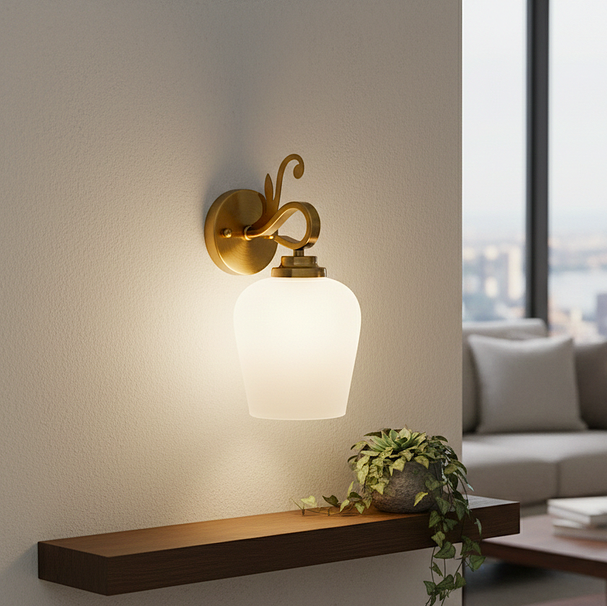 Heritage Frosted White Glow Brass Wall Sconce
