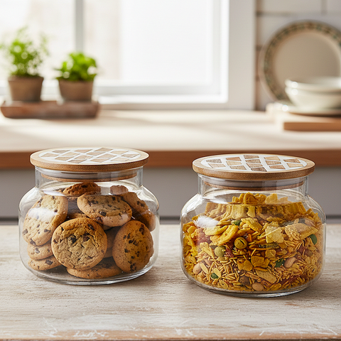 EcoSeal Glass Storage Jars with Wooden Lids (Set of 2)