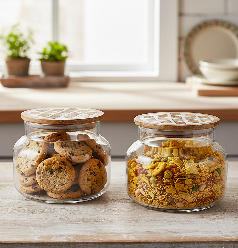 EcoSeal Glass Storage Jars with Wooden Lids (Set of 2)