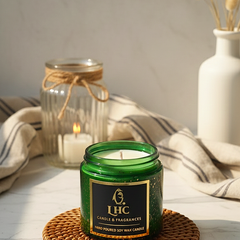 Luxury Golden Brush Stroke Patterned Soy Wax Candle With Black Metal Lid (Green)