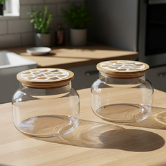 EcoSeal Glass Storage Jars with Wooden Lids (Set of 2)