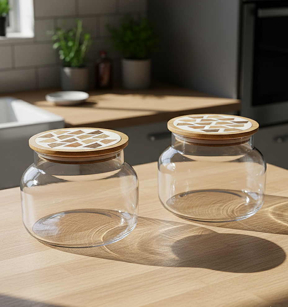 EcoSeal Glass Storage Jars with Wooden Lids (Set of 2)
