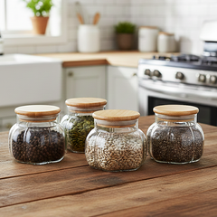 Premium Ribbed Glass Spice Jars (Set of 4)