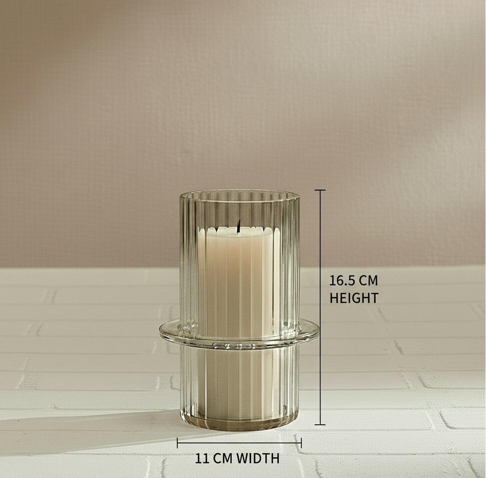 Crystal Ribbed Glass Candle Holders (Set of 2)