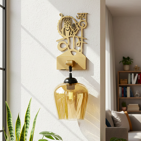 Jai Shree Ram-Inspired Amber Glossy Decorative Wall Lamp (Gold)