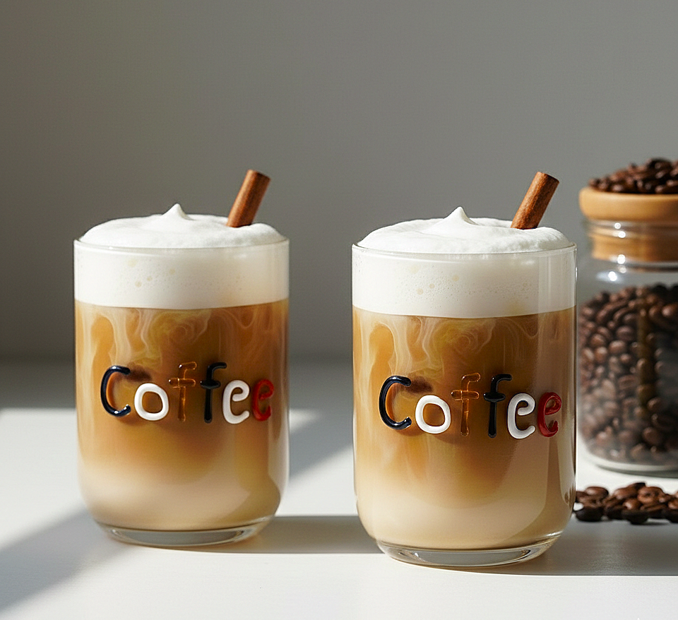 "Coffee" Artisan Handcrafted Crystal-Clear Glass Tumbler – [PACK OF 2]