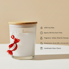 Festive Frosted White Glass Soy Wax Candle With Hanging Toffee (White)