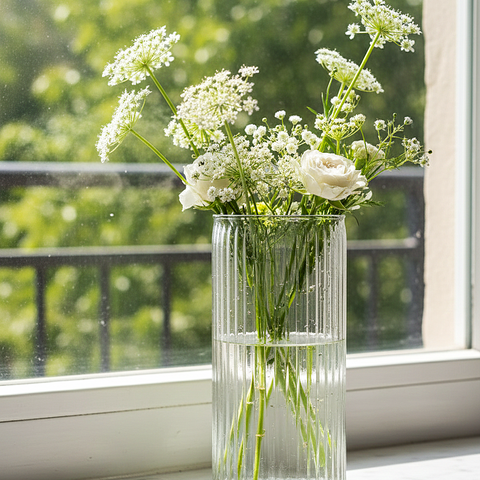 Tall Ribbed Glass Vase