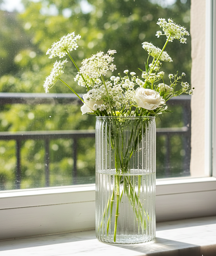 Tall Ribbed Glass Vase