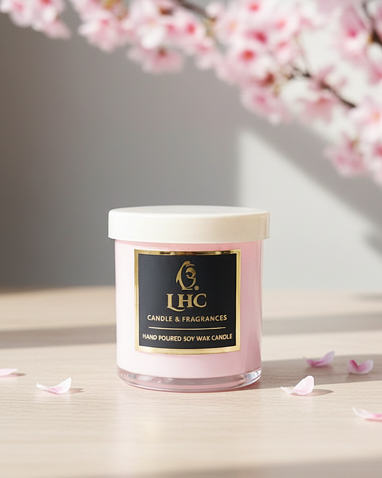Blush Blossom – Luxury Soy Wax Candle With White Glass Lid (Pink)