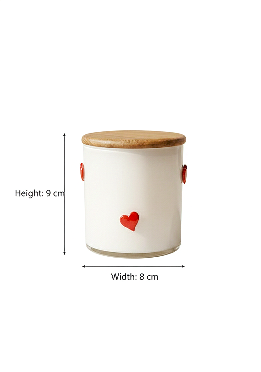 Heart-Detail Glass Soy Wax Candle With Natural Airtight Wooden Lid (White)