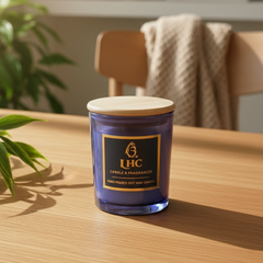 Luxury Soy Wax Glass Candle With Airtight Wooden Lid (Blue)