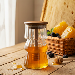 PureDrip Glass Honey Dispenser with Wooden Lid