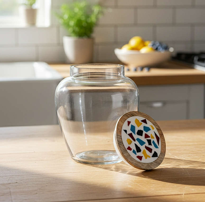 Classic Clear Glass Storage Jars with Wooden Lid – Premium Dry Fruit Containers