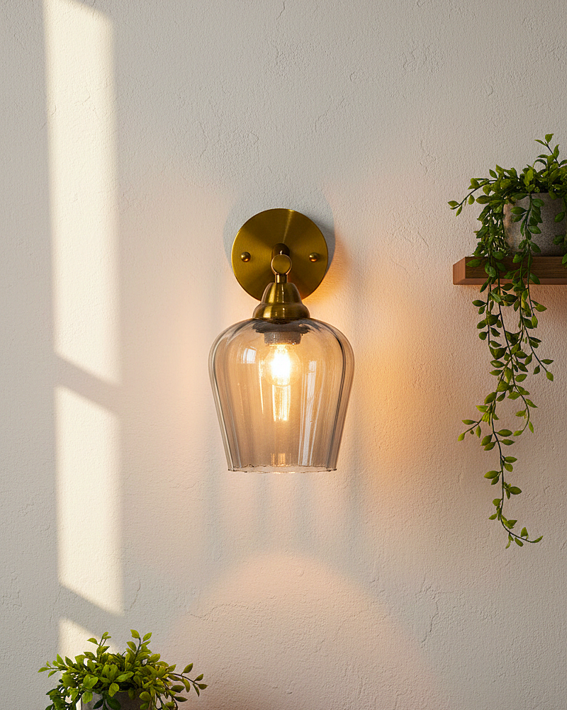 Brass Finish Clear Glass Wall Sconce