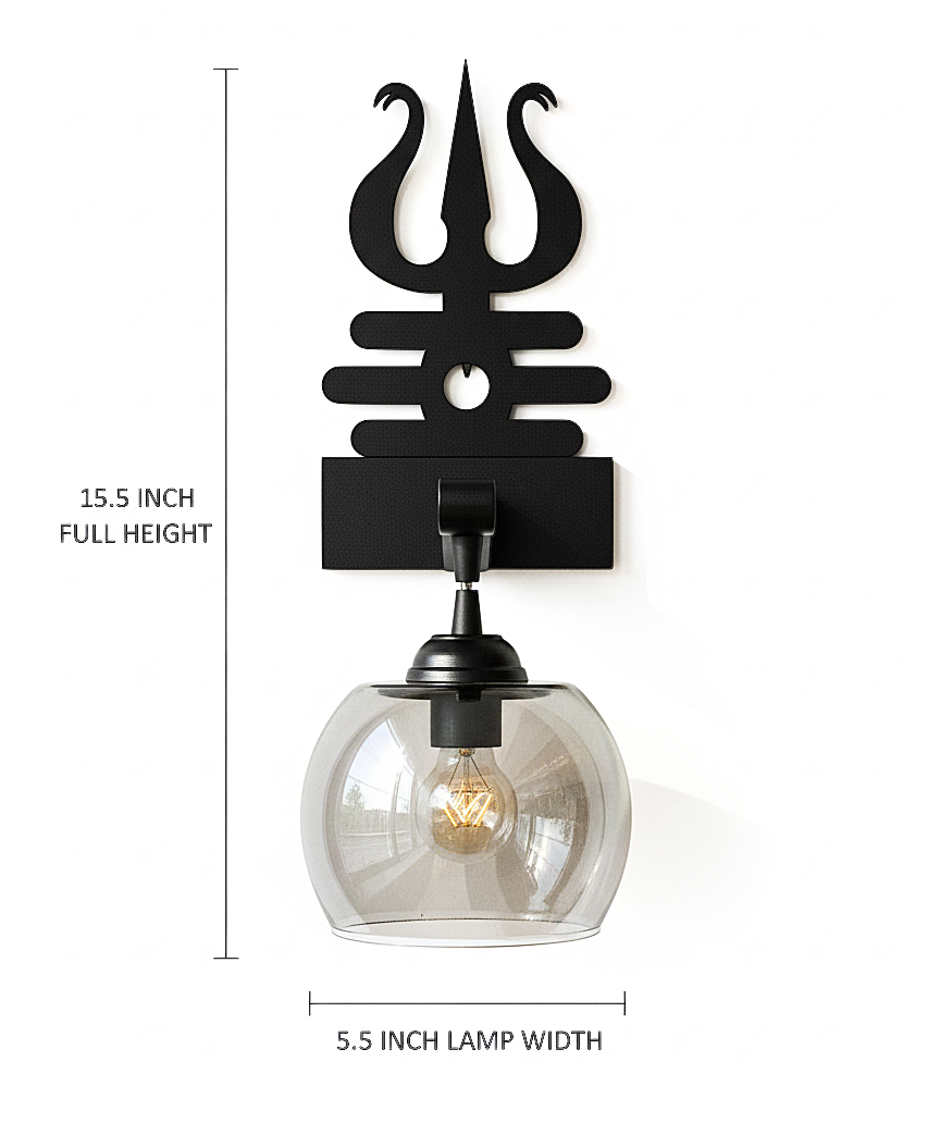 Trishul-Inspired Wall Sconce with Clear Glass Shade – Matte Black Finish