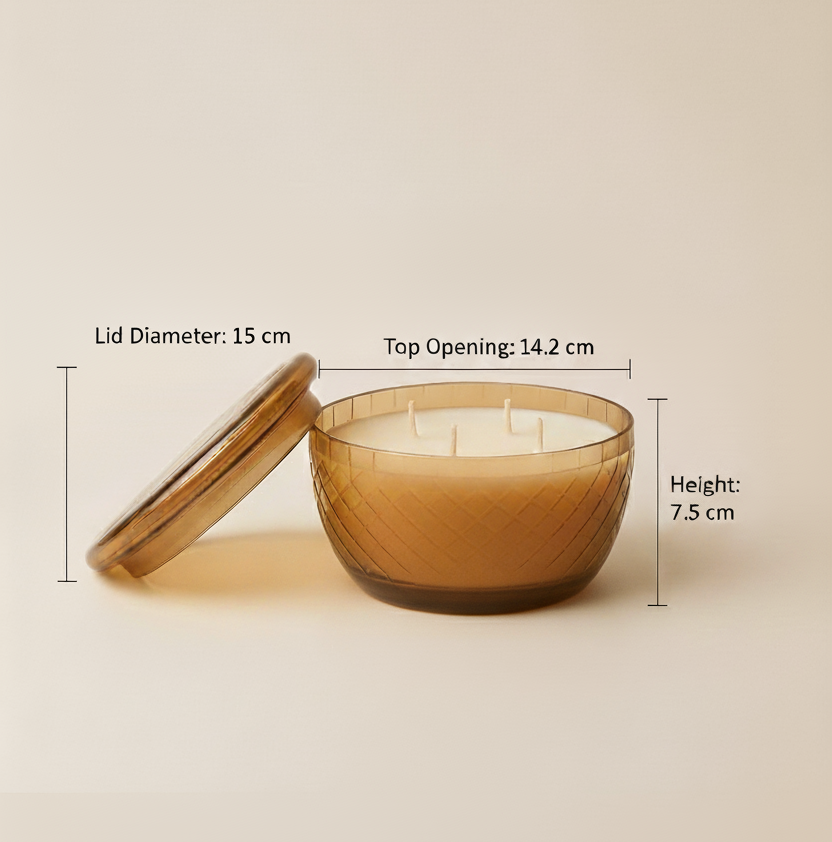 Luxury Etched Amber Glass Multi-Wick Candle With Lid (Amber)