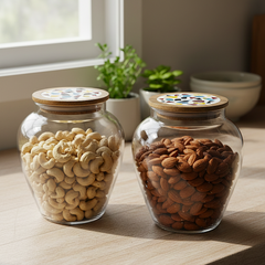 Classic Clear Glass Storage Jars with Wooden Lid – Premium Dry Fruit Containers
