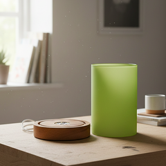 Modern Frosted Green Ambient Table Lamp With Wooden Base (Green)