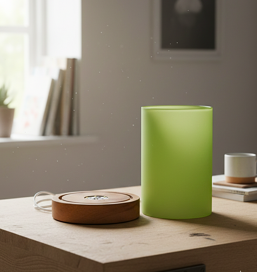 Modern Frosted Green Ambient Table Lamp With Wooden Base (Green)