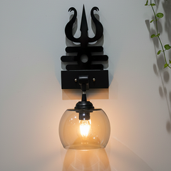 Trishul-Inspired Wall Sconce with Clear Glass Shade – Matte Black Finish