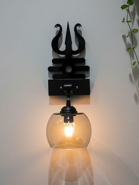 Trishul-Inspired Wall Sconce with Clear Glass Shade – Matte Black Finish