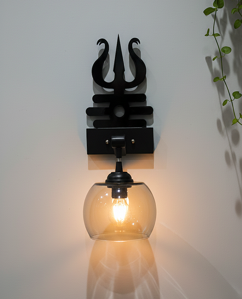 Trishul-Inspired Wall Sconce with Clear Glass Shade – Matte Black Finish