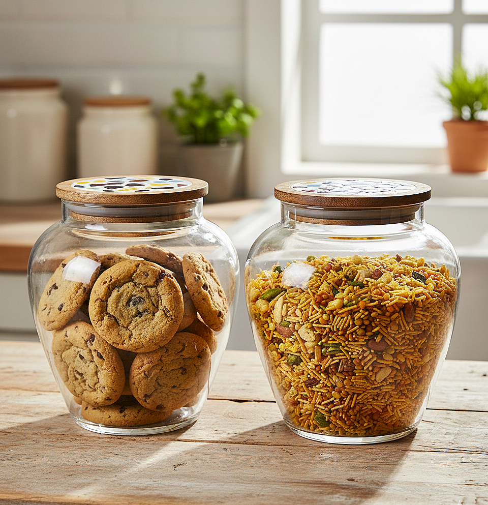 Classic Clear Glass Storage Jars with Wooden Lid – Premium Dry Fruit Containers
