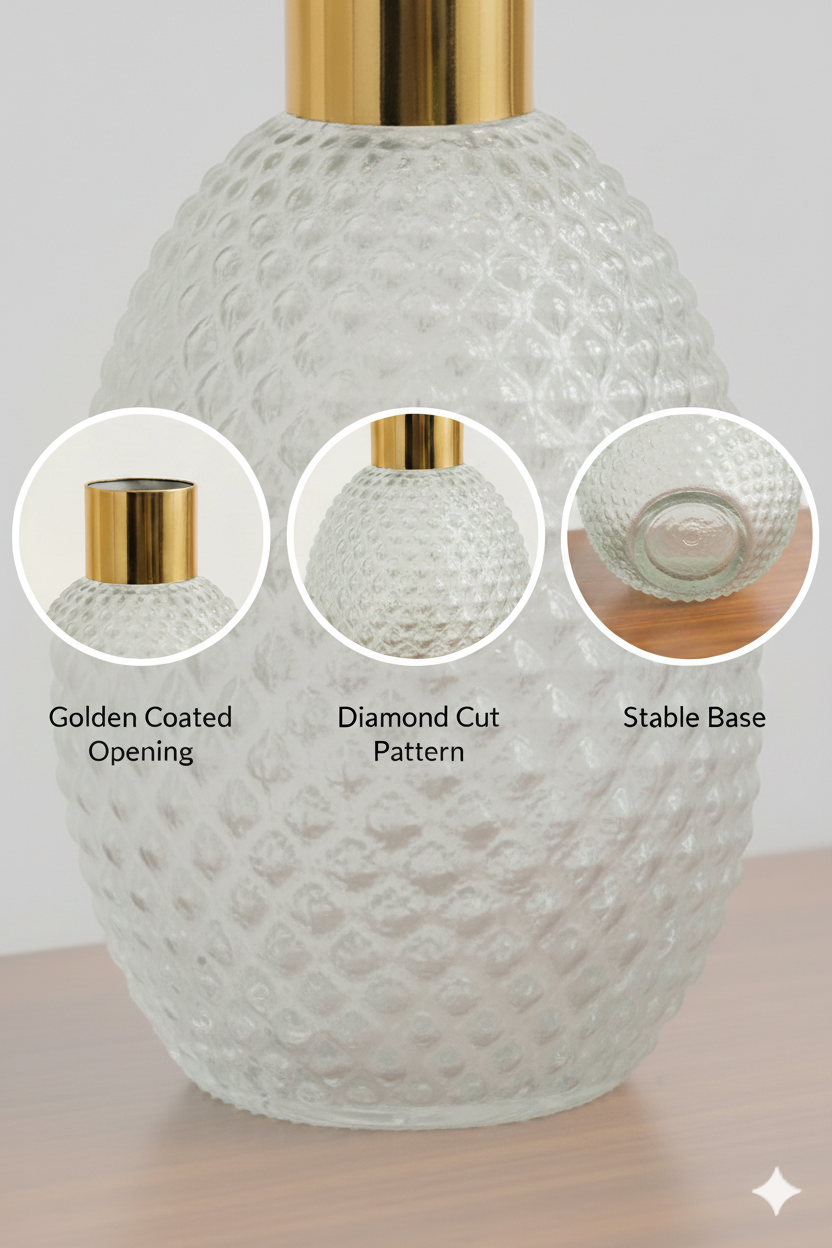 Textured Crystal Glass Vase with Gold Rim