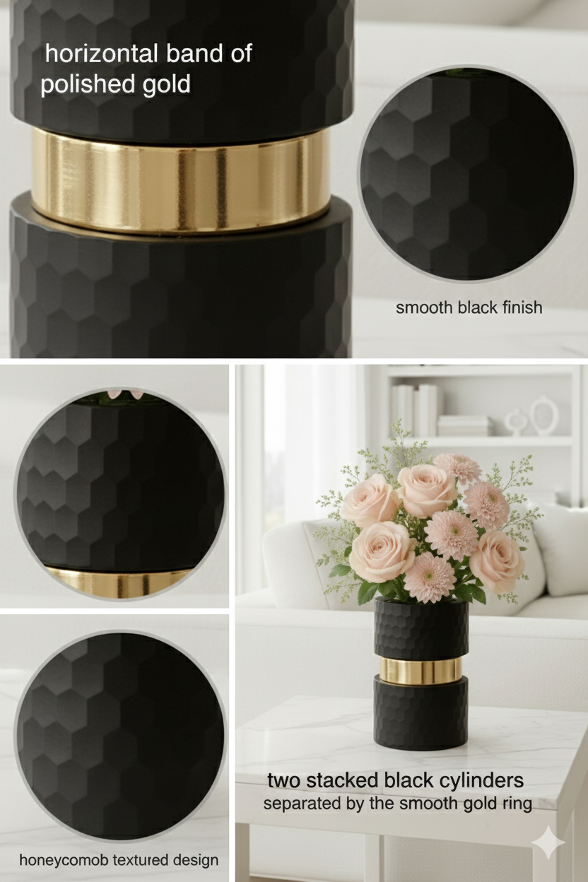 Midnight Luxe Black & Gold Decorative Vase