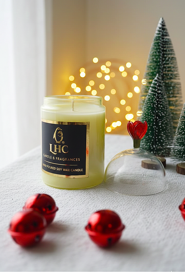 Festive Glass Dome Soy Wax Candle Topped With Red Rose