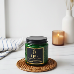 Luxury Golden Brush Stroke Patterned Soy Wax Candle With Black Metal Lid (Green)