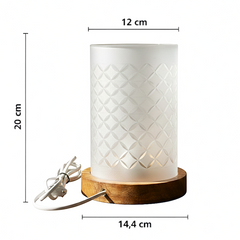 Textured White Frosted Table Lamp with Wooden Base