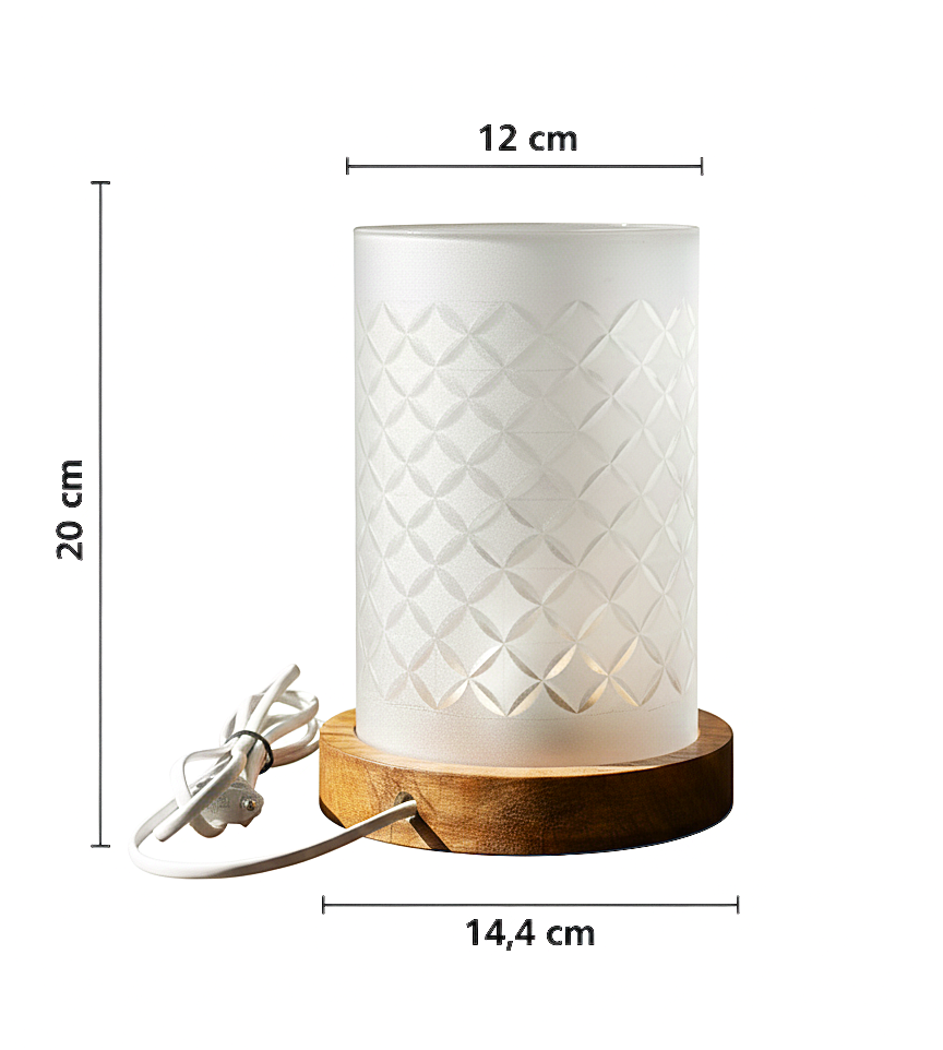 Textured White Frosted Table Lamp with Wooden Base