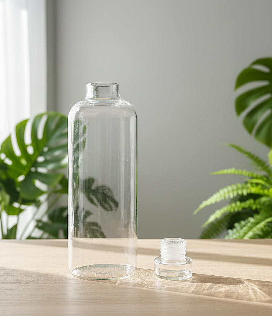Clear Glass Drinking Bottle with Glass Airtight Lid – Freshness in Every Pour