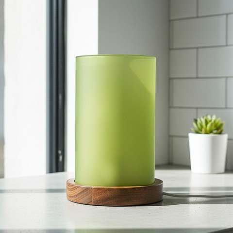 Modern Frosted Green Ambient Table Lamp With Wooden Base (Green)