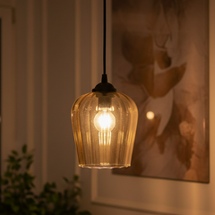 Amber Ribbed Glass Pendant Light