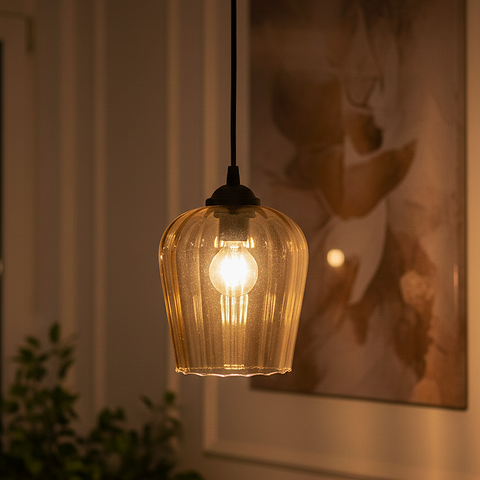 Gold Lustrous Glossy Glass Ceiling Pendant Lamp (Amber)