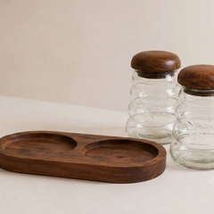Premium Wavy Ripple Glass Jar Set of 2 with Handcrafted Wooden Lids and Serving Tray | Airtight Clear Glass Containers for Dry Fruits, Snacks, Spices, Tea & Coffee, 2 Jars & 1 Tray Combo