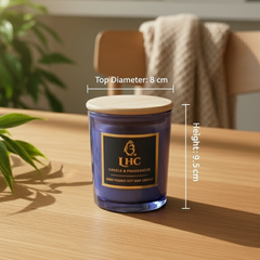 Luxury Soy Wax Glass Candle With Airtight Wooden Lid (Blue)