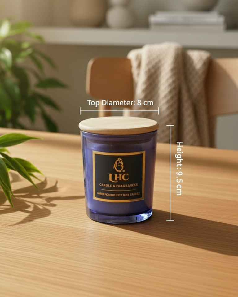 Luxury Soy Wax Glass Candle With Airtight Wooden Lid (Blue)