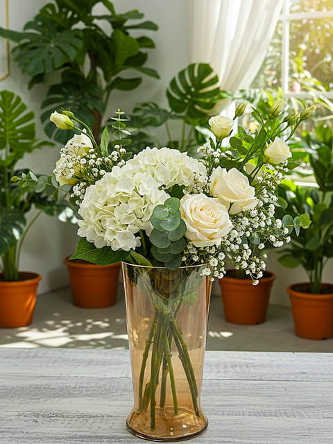 Sunlit Amber Glass Flower Vase